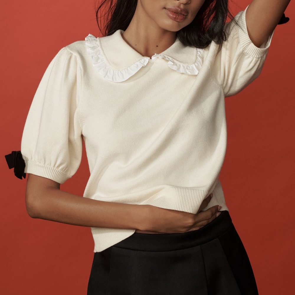 Maeve by Anthropologie knit collared top with puff sleeves - Large